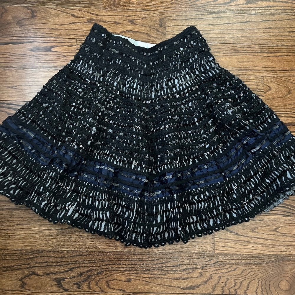 OILILY Black Sequin Mixed Media Textured Midi Skirt.  Size M